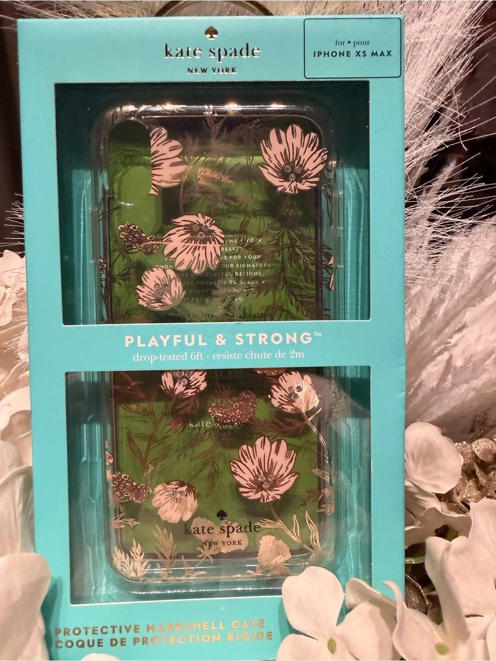 Kate Spade Clear Floral iPhone XS Max Hardshell Case Pink Flowers. Case is clear